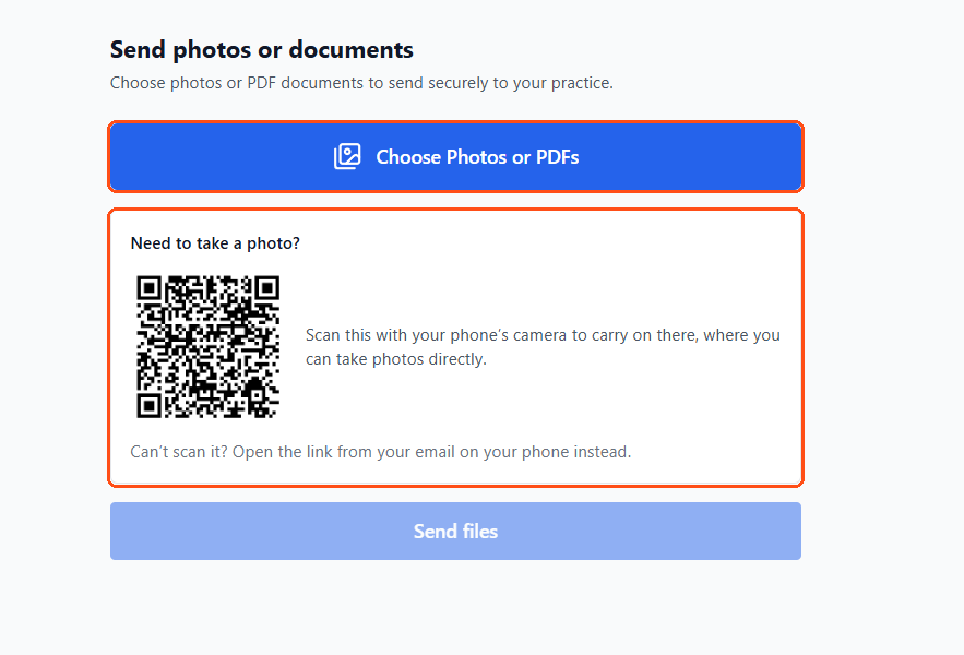 The patient upload page