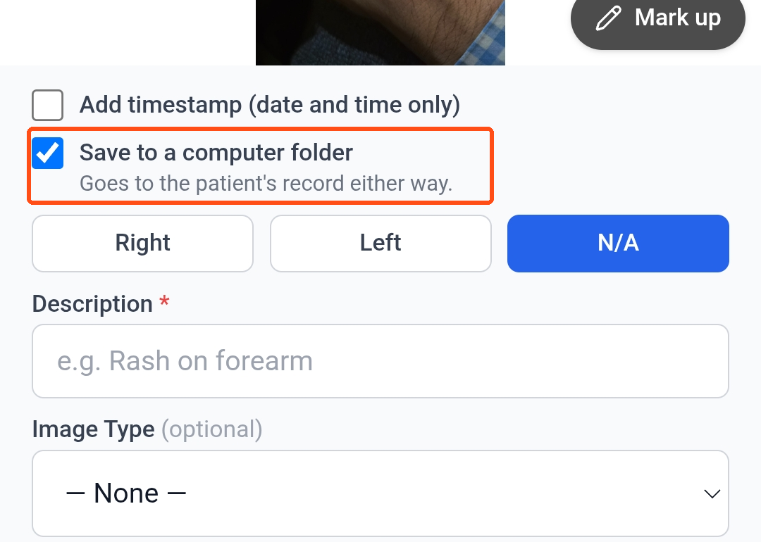 Save to a computer folder ticked on the phone